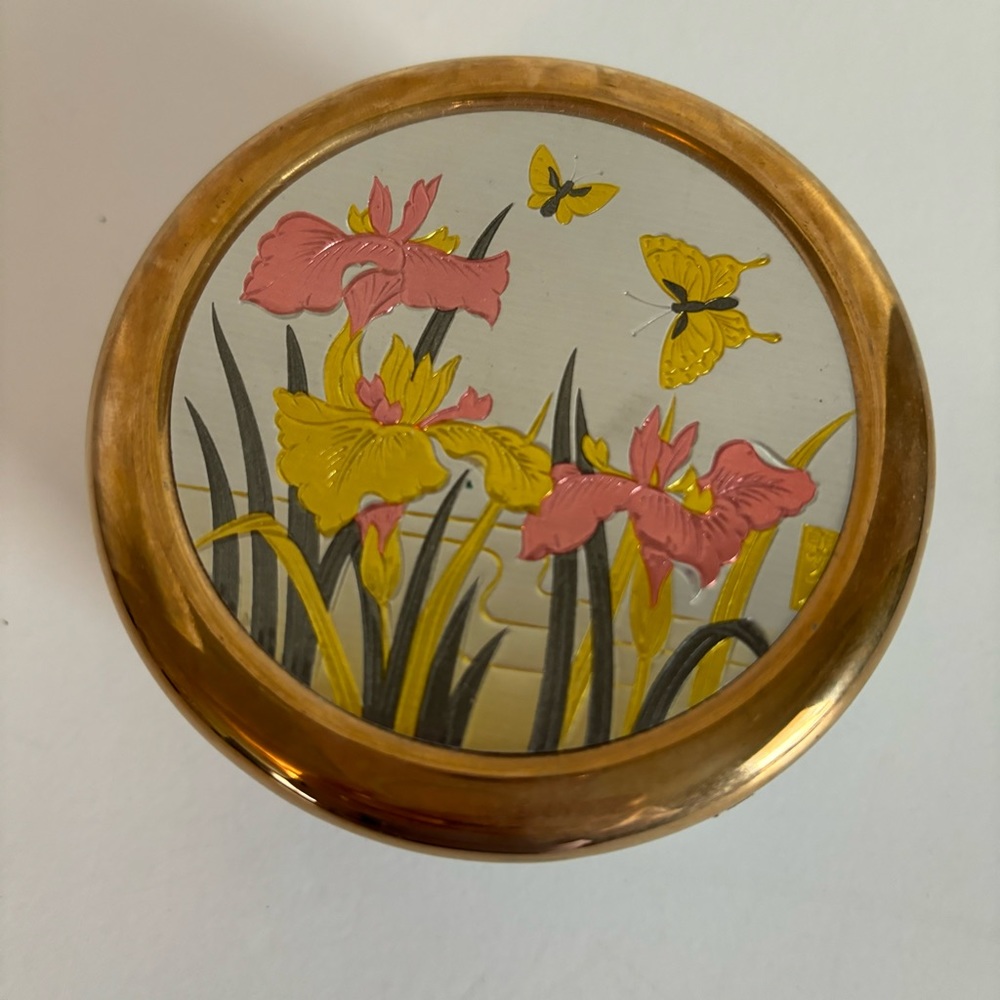 Vintage CHOKIN Porcelain Round Trinket Box 24K Gold Trim butterfly Japan